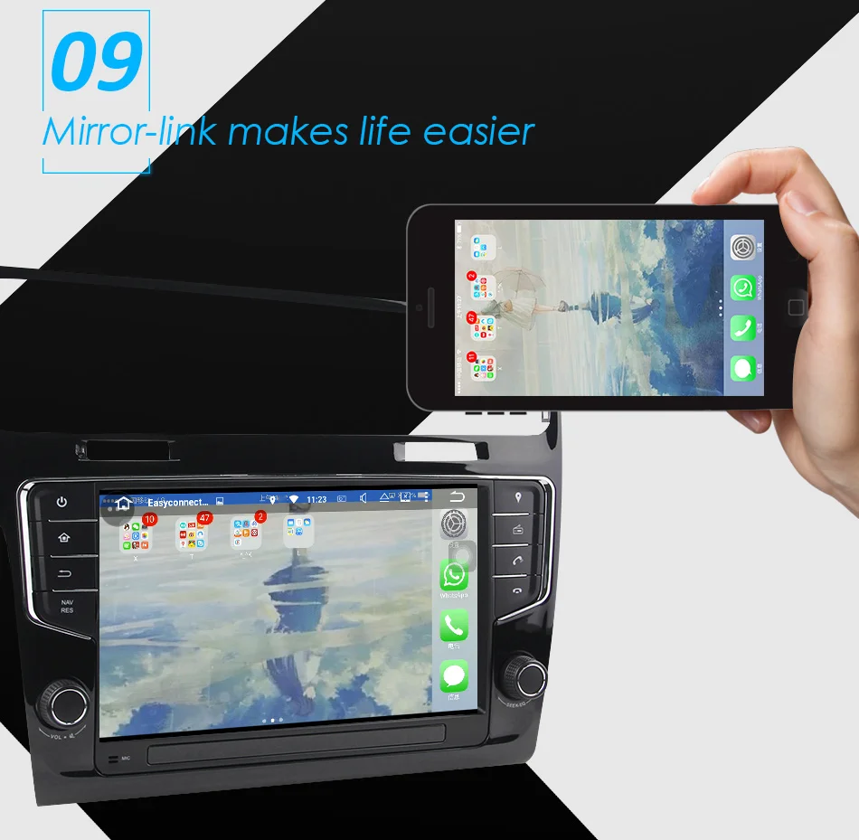 Eunavi четырехъядерный 9 ''1 din Android 9,0 автомобильный Радио плеер gps навигация для VW golf 7 golf 7 2013- головное устройство стерео аудио