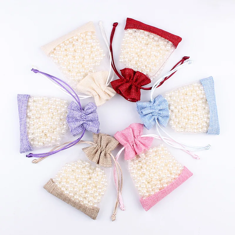 

10Pcs Drawstring Linen Bag Jewelry Organza Sachet Gift Packaging Bags Wedding Favor Party Candy Chocolate Cake Wrapping Pouches