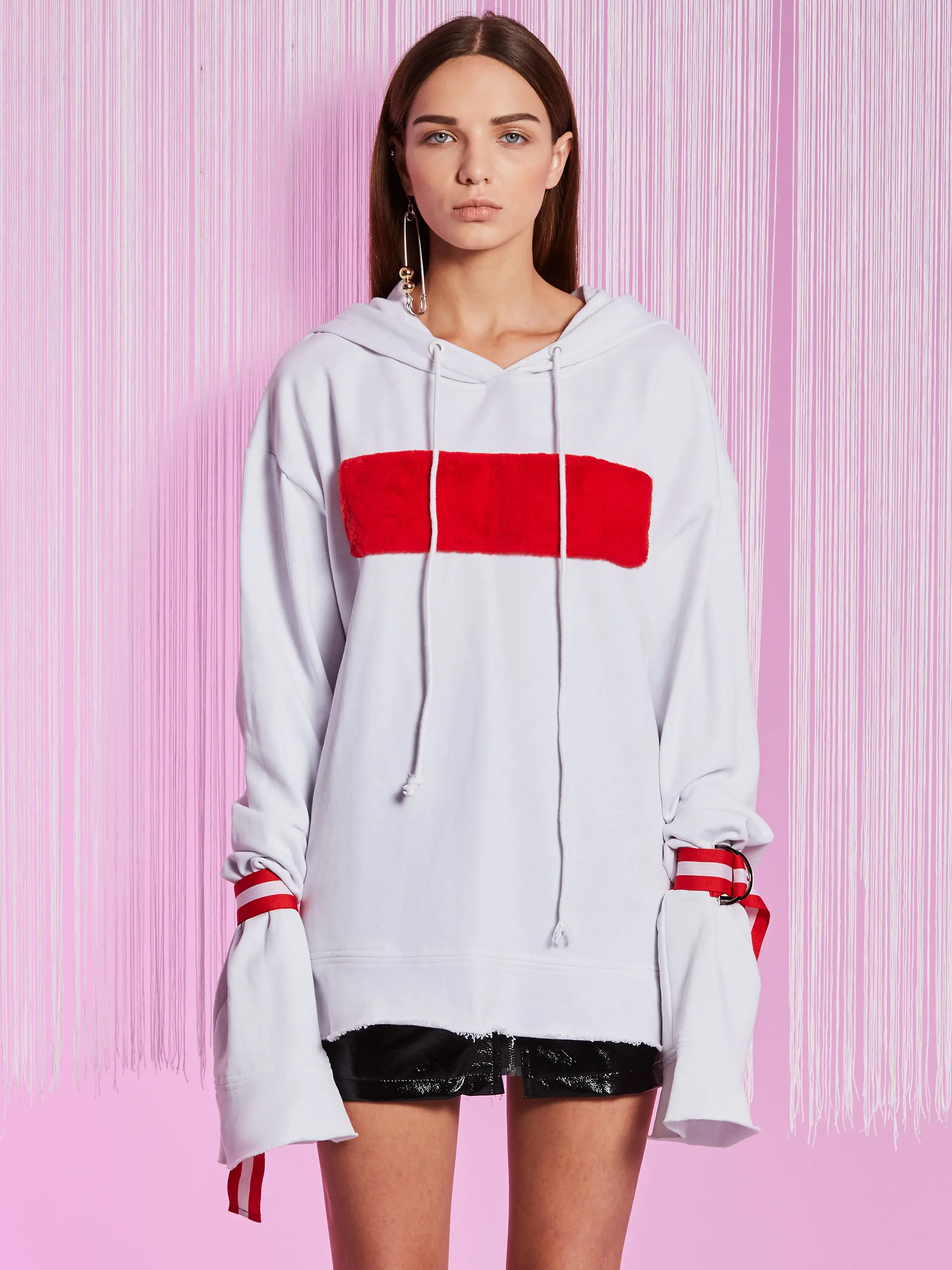 

Lace Up Long Sleeve Hooded Women Top Patchwork Hoodies Fashion Western Style Ladies Pullover Girls Sweatshirt Streetwear Casual