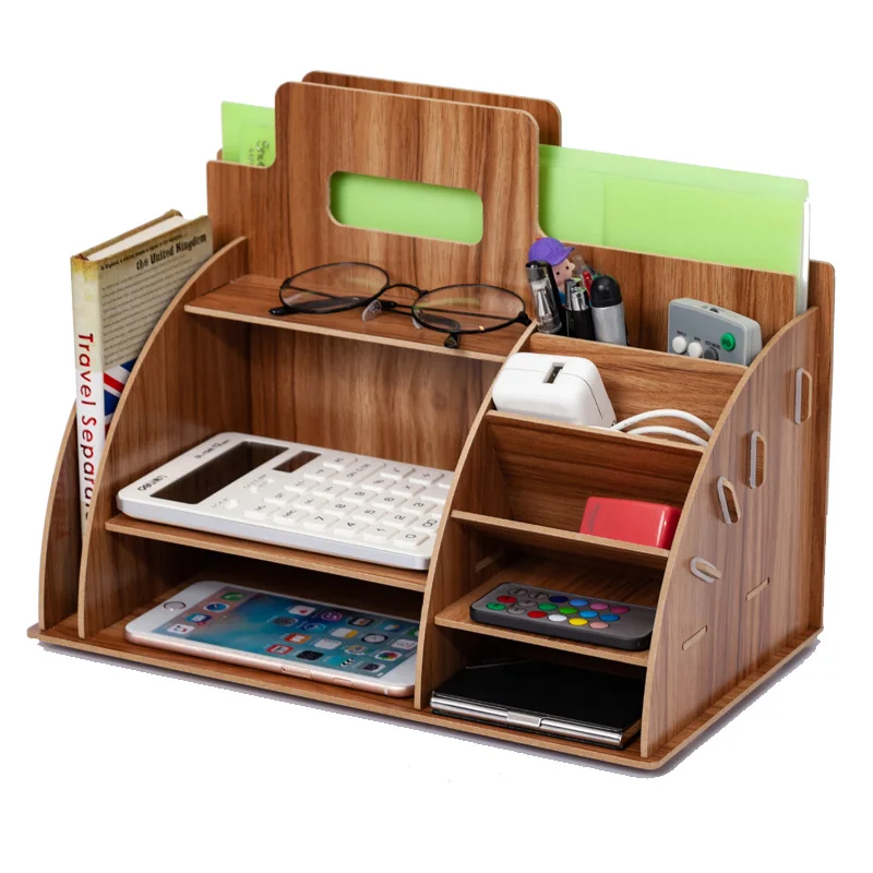 

Wood Desk Organizer Office Bureau Pen Holder Wooden Sorter with Drawer Organizer Pen Pencil Organizer