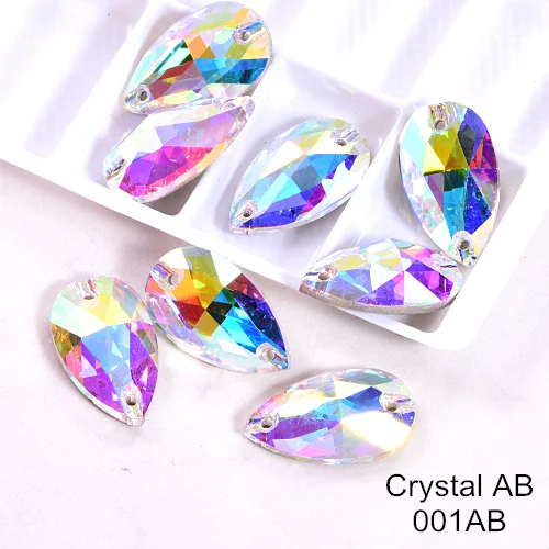 Crystal AB 24 шт./лот AAAAA качество каплевидные стеклянные стразы блеск пришить стразы Красочные стразы для шитья свадебное платье B3408 - Color: Crystal AB