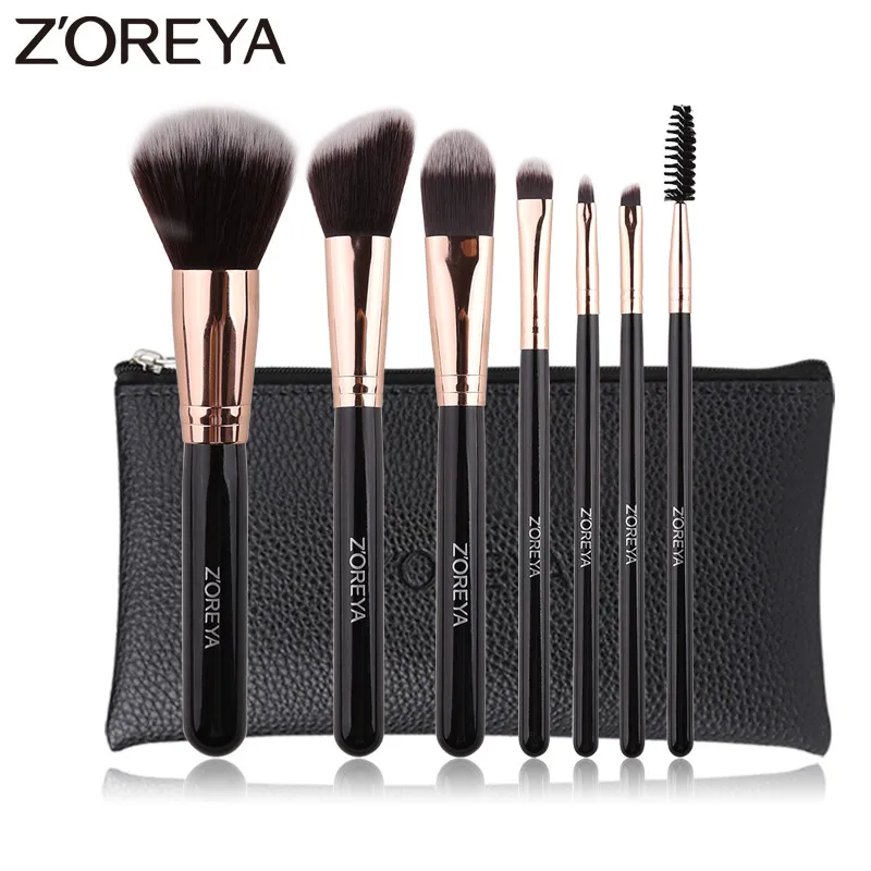7Pcs withbag ZOREYA бренд, 7 шт., высокое качество, набор кистей для макияжа, пудра, Тональная основа, угловые румяна, тени для век, ресницы, Наборы инструментов для красоты - Handle Color: 7Pcs withbag