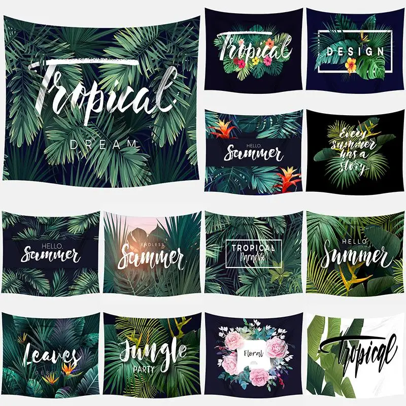 

FFO Green Tropical Palm Tapestry Wall Hanging Nordic Ins Plant Leaves Decorative Background Cloth Home Headboard Bedroom Decor