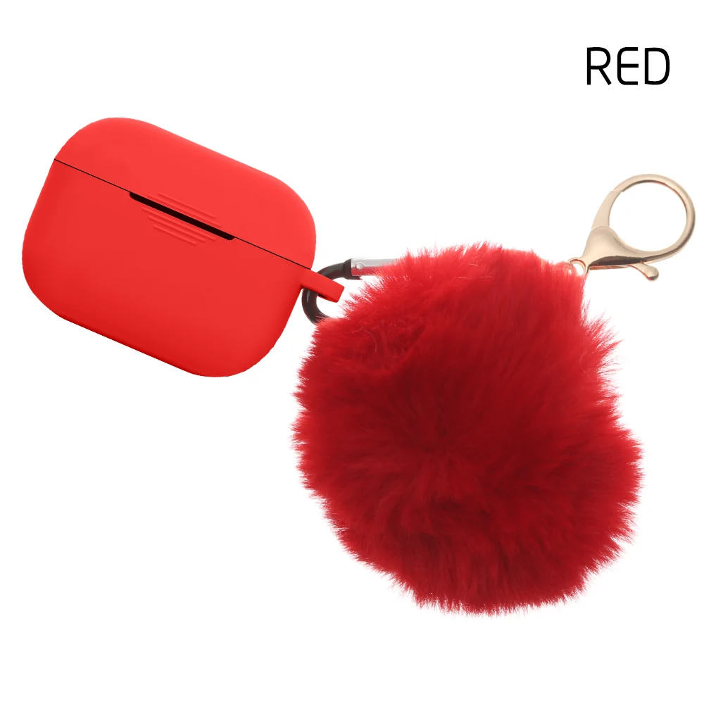 red for Pro Чехол для наушников, защитный чехол, силиконовый чехол, милый меховой шарик, брелок для Airpods 1/2 Pro, аксессуары, карамельный цвет - Цвет: red for Pro