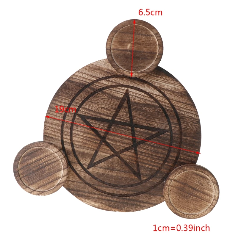 

Wooden Candle Holder Astrology Pentacle Altar Plate Divination Magic Candlestick