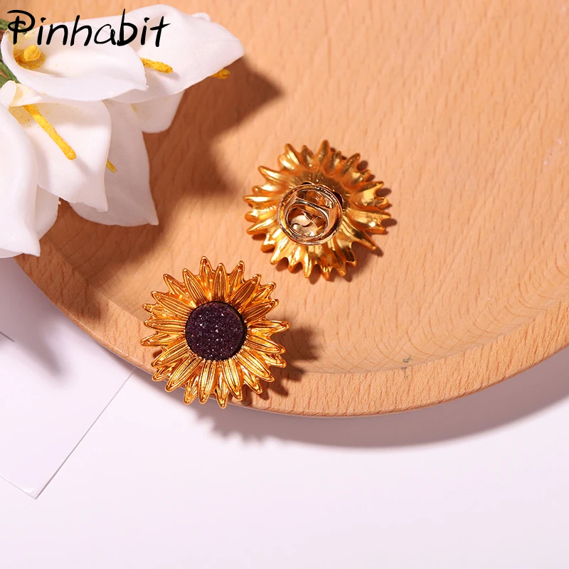

Sunflower Enamel Pins Plants Stud Earring Custom Brooches Lapel Badge Cartoon Jewelry Gift For Wife Lover Girl