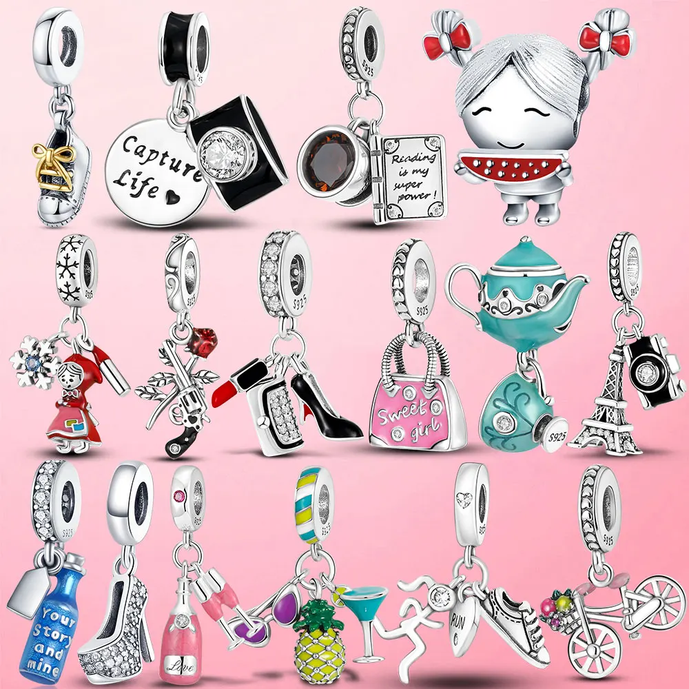 

925 Silver High Heels Shoes Dangle Charm Little Girl Travel Beads fit Pandora Bracelet Bangle Original Silver 925 Jewelry Making