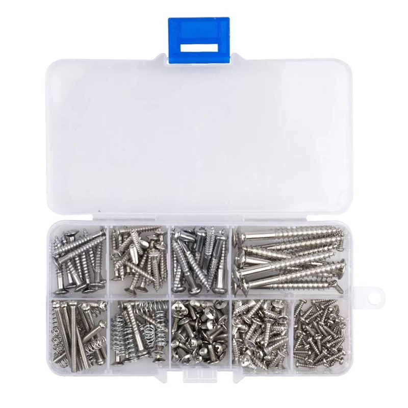 

204 Pcs Guitar Screw Kit 9 Types Assortment Set with Springs for Electric Guitar Bridge Pickup Pickguard Tuner Switch Neck Plate