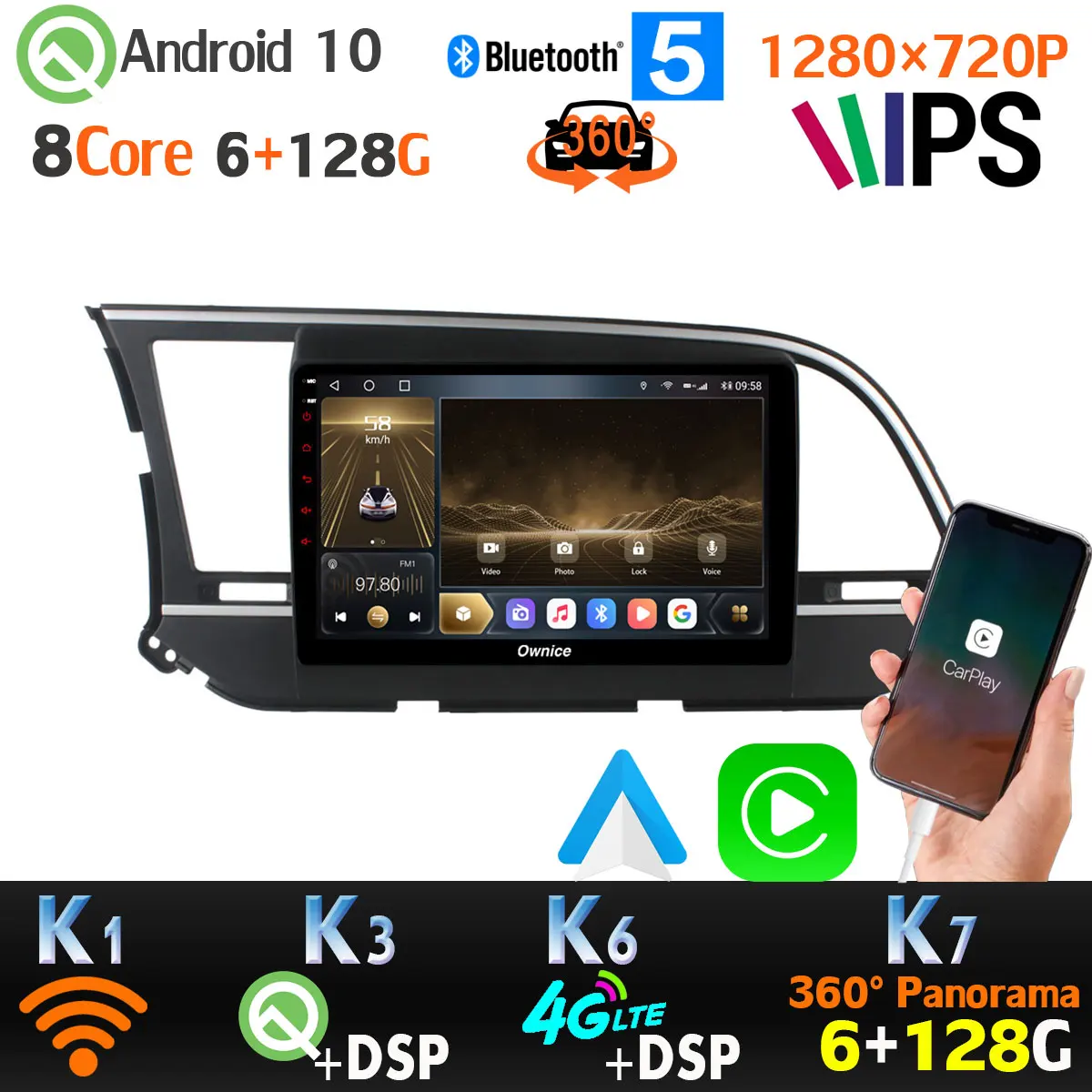 6 + 128G 1280*720P Android 10 9 ''для Hyundai Elantra GPS радио 4G LTE WiFi DSP 360 4 * AHD камера головное