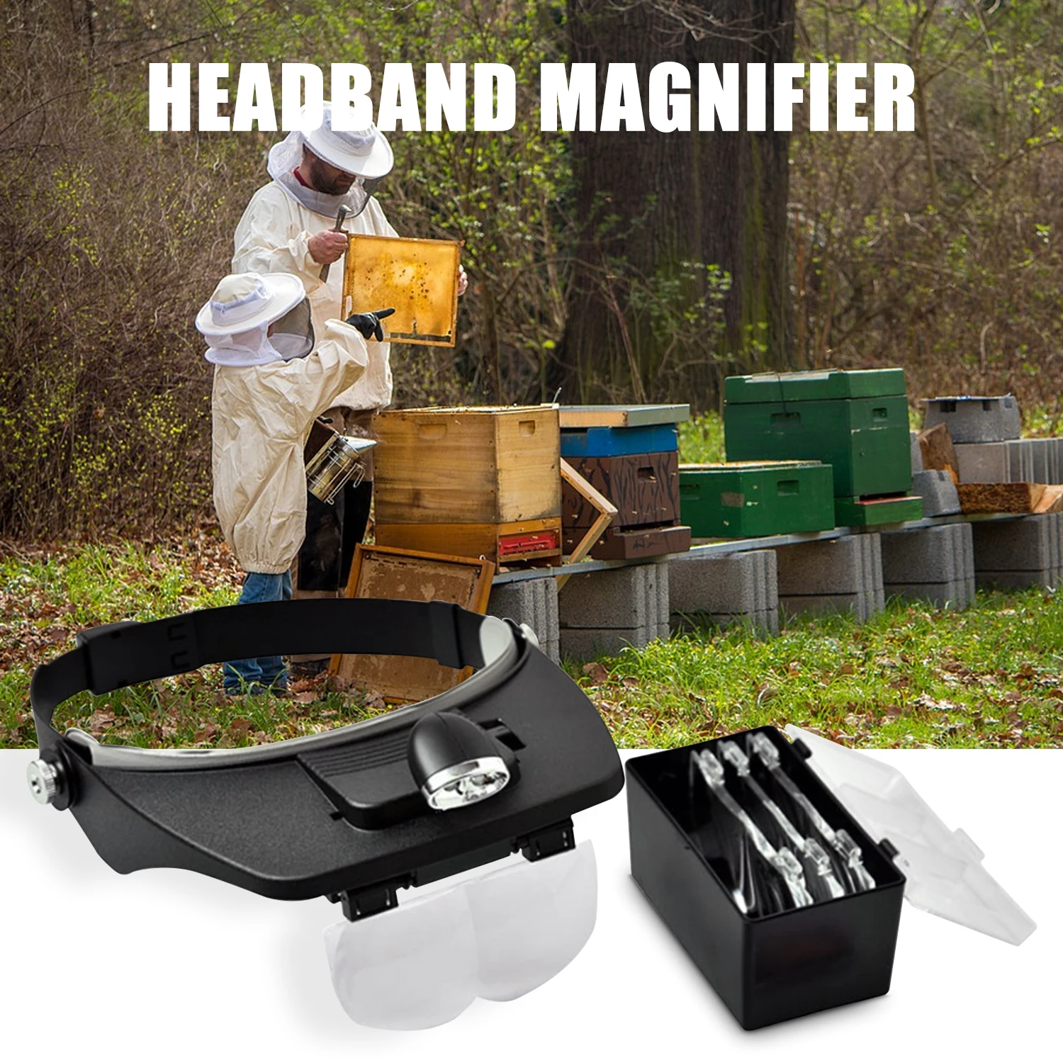 

Headband Magnifier Magnifying Glasses Hands-Free Optical Professional Head-Worn LED Lighted Magnifier with 4 Detachable Lenses