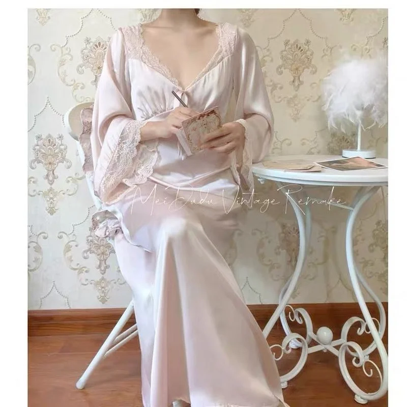 Sexy Sleepwear Night Wear Summer 2021 Home Clothes for Women Ladies Nightgown Lace Long Nightdress Sleepshirt Satin Slip Dress