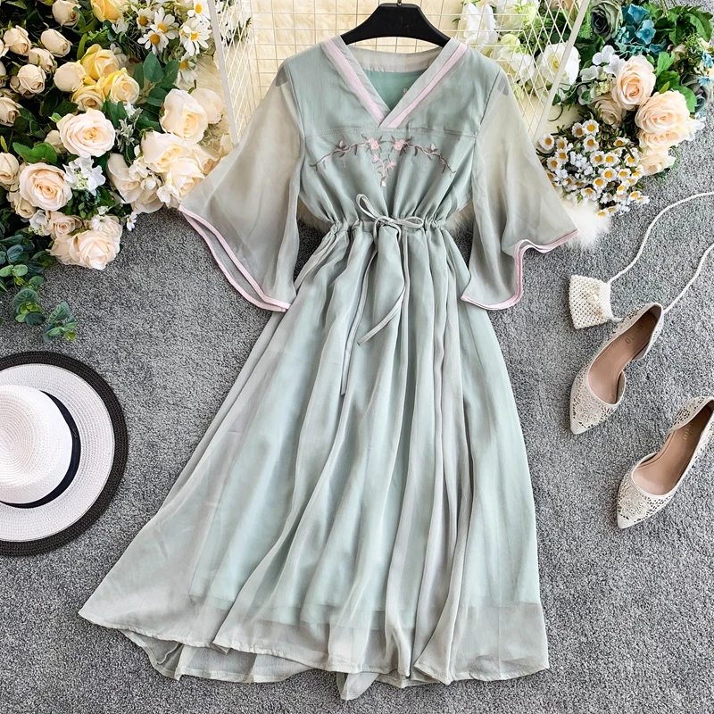 Женское шифоновое платье с коротким рукавом в стиле ретро Элегантное летнее