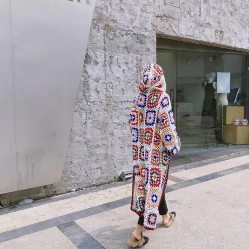 TIYIHAILEY вязаное длинное пальто до середины икры женское ручной работы в китайском