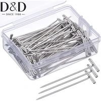 dd 100pcs 2 inch t pins with plastic box for blocking knittingmodelling stainless steel nickel plated t pins