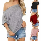 Летняя Повседневная однотонная женская футболка, пикантная Свободная блузка с открытыми плечами и одним вырезом, пуловер, топ с коротким рукавом, рубашки