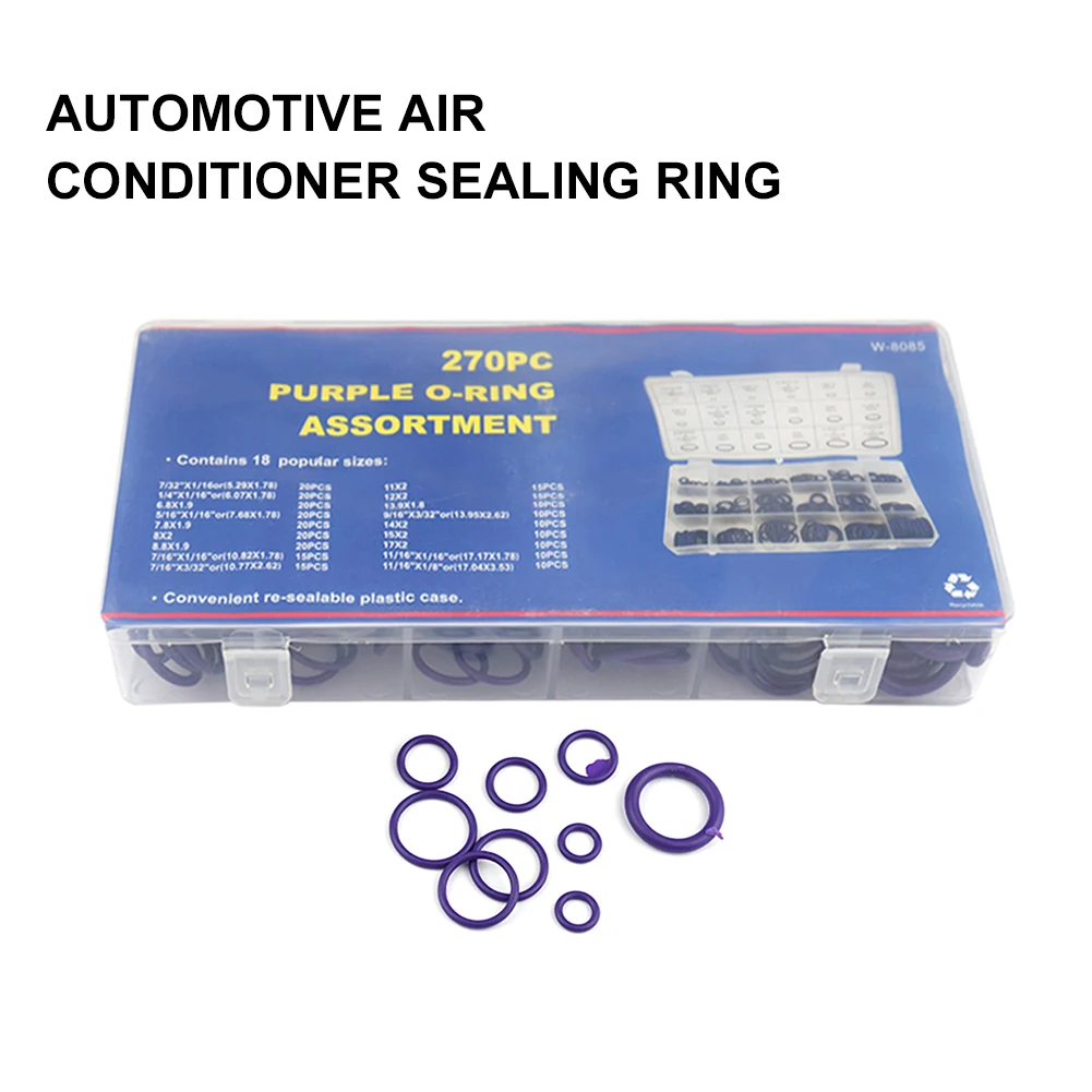 

Dropship 225/265/270pcs 18 Sizes Rubber O Ring Assortment Automobile Air-Conditioning Compressor Rubber Sealing Ring Repair Tool