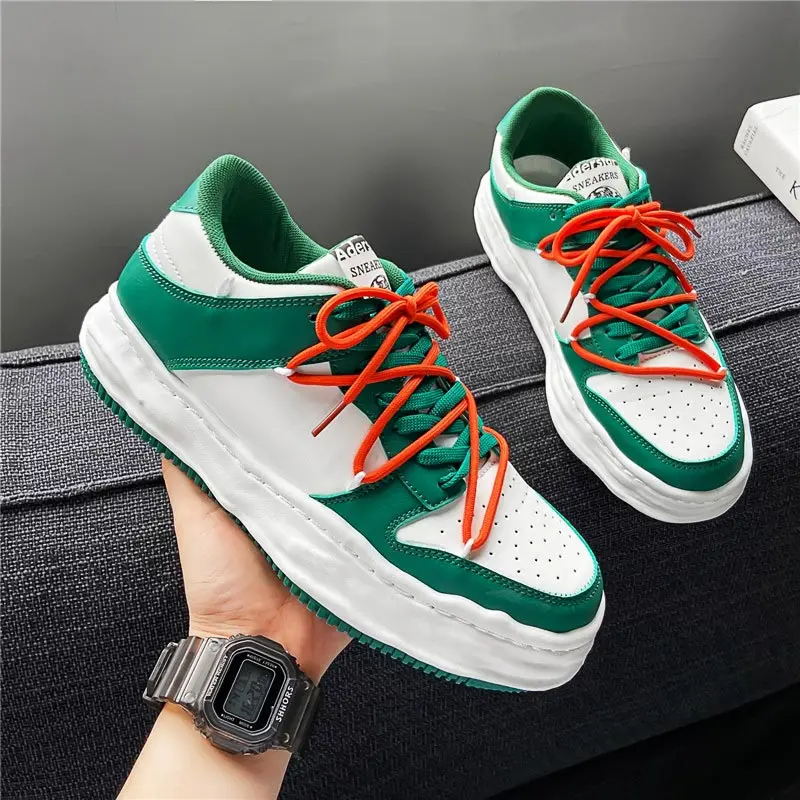

Thick Sole PU Leather Men Sneakers Mens Sports Shoes Running Man Running White Green Sneakers Sport Vulcanize Vulcanise GMB-2585