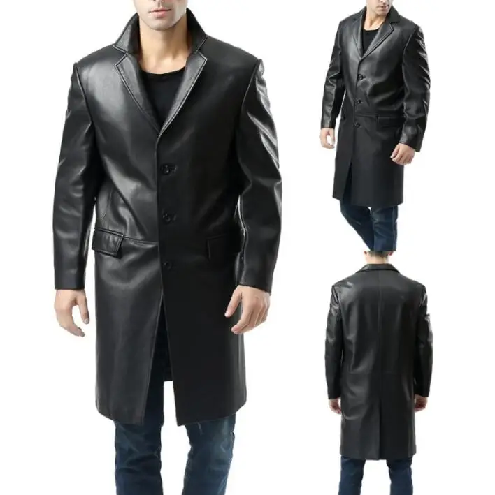 PU leather jacket men's trench coats windbreaker autumn winter suit collar business casual large size single-breasted style