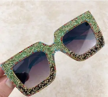 

Box Sunglasses For Couple Gorgeous Sunglasses Colored Diamond Big Face Sunshade UV Exaggerated Street Shooting Euro-American