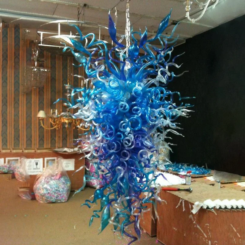

Nordic Style Blues Clear Glass Chandelier Light LED Pendant Lamps for Home Staircase Dining Room 120 CM Long