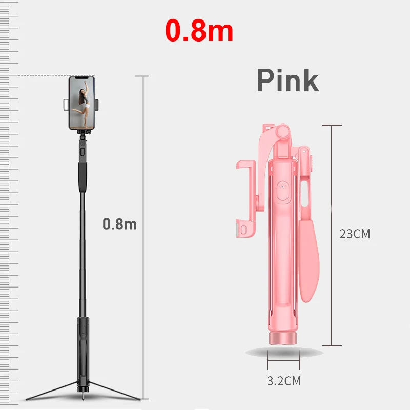 80cm-Pink YUNAO A21 ручной карданный Штатив для селфи с поддержкой пульта дистанционного управления перезаряжаемый дизайн bluetooth Штатив для селфи для телефона - Цвет: 80cm-Pink