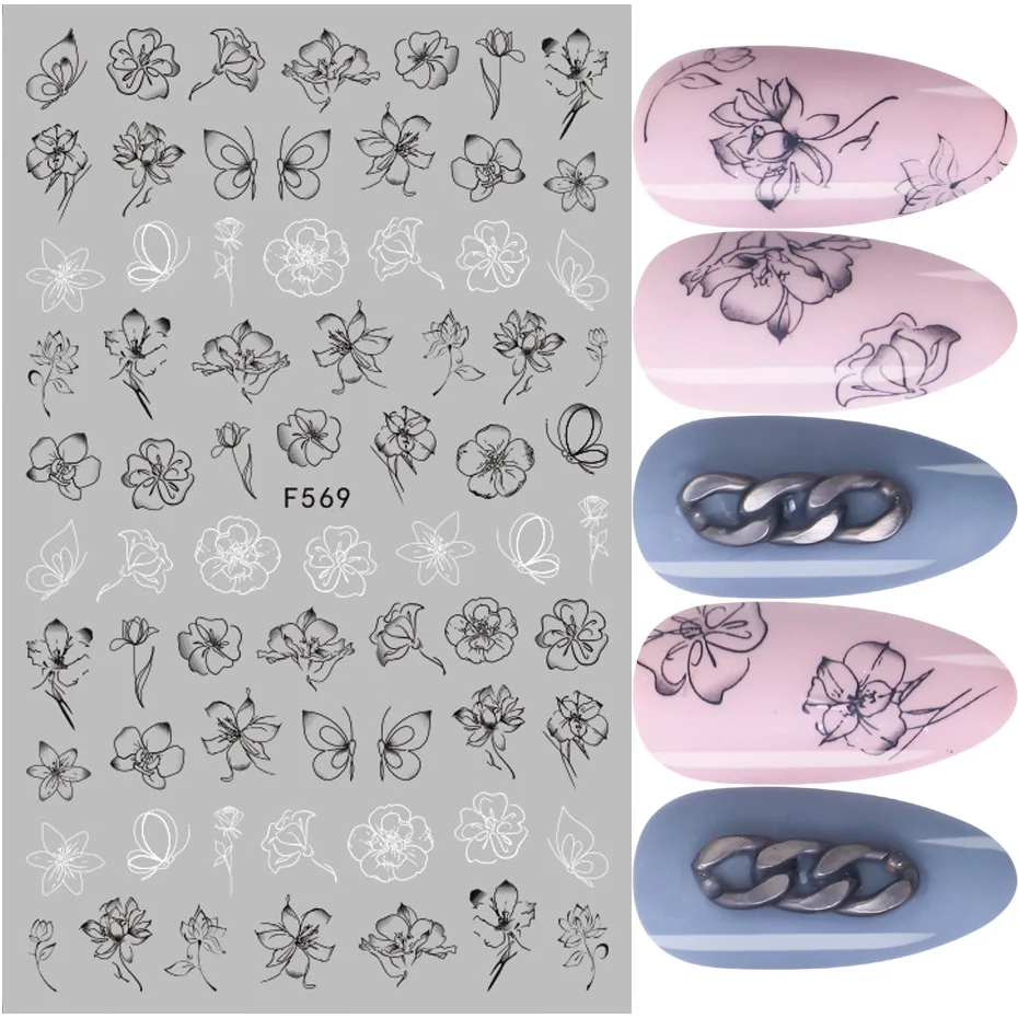 1 шт. черно-белые стикеры 3D на ногти Nail Art ползунки цветы Мандала лист геометрические наклейки для ногтей Фольга Дизайн Маникюр украшения