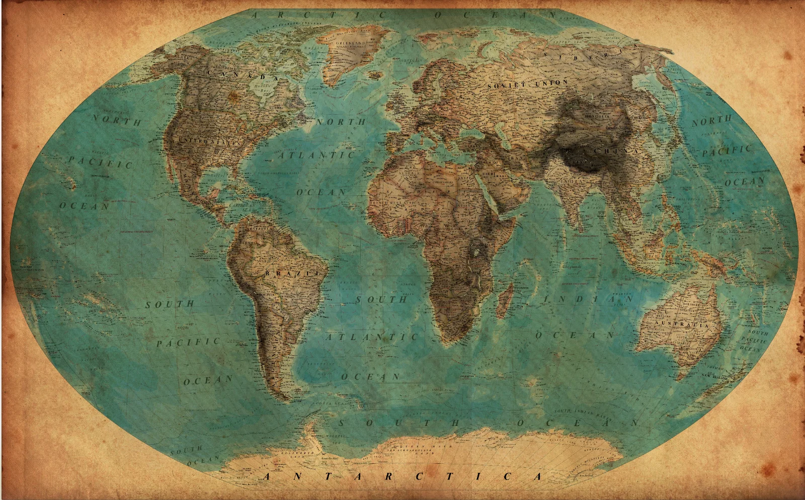 

Винтажный, ретро художественное изображение карты мира Шелковый плакат домашний декор стен