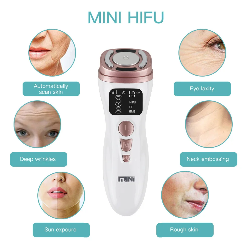 Mini Facial Massager HIFU Red and Blue RF Radio Frequency EMS Micro-electric Pulse Skin Rejuvenation Remover Wrinkle