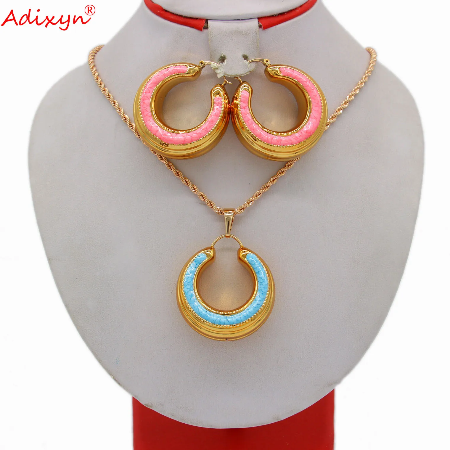 

Adixyn Jewellry-set Pendant Necklace Earrings for women Multicolor luxury Jewelry Dubai France Style N04225