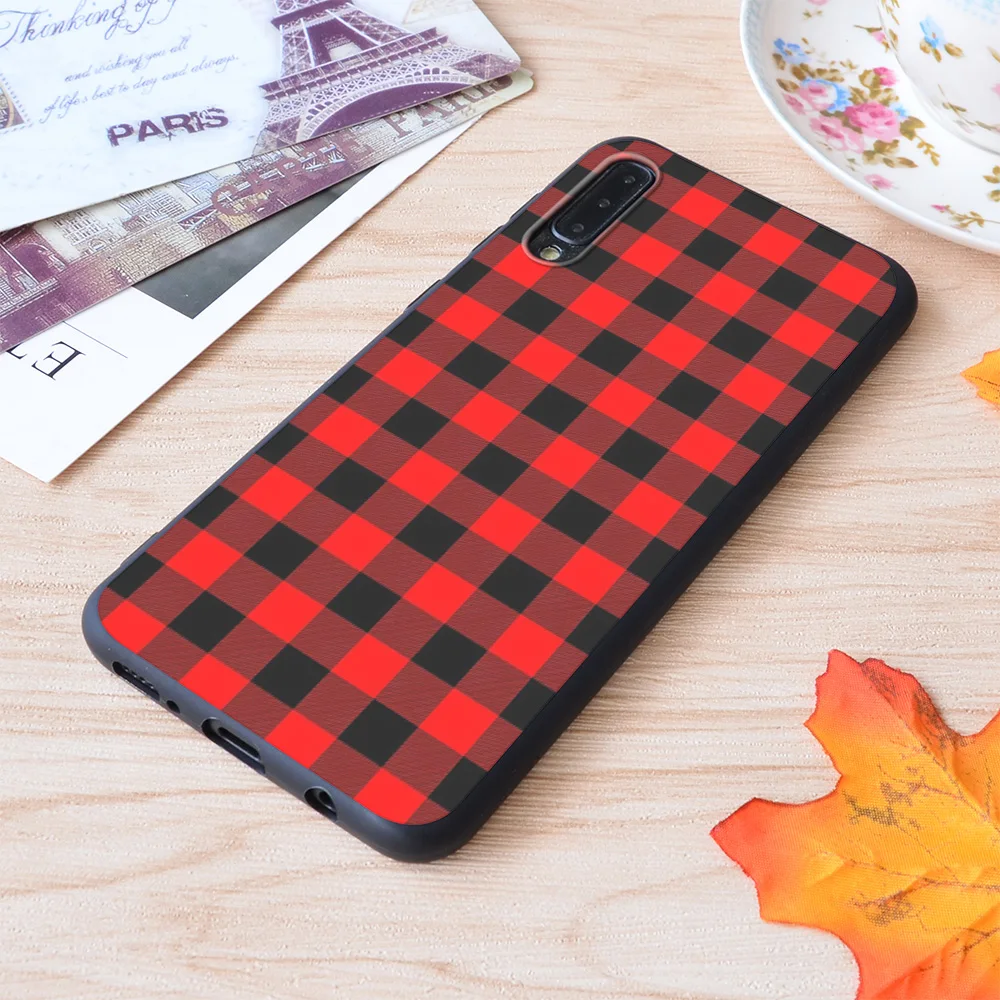 

Classic Dark Red and Black Lumberjack Buffalo Plaid Fabric Print Soft Silicone Matt Case For Samsung Galaxy S Note and Galaxy A