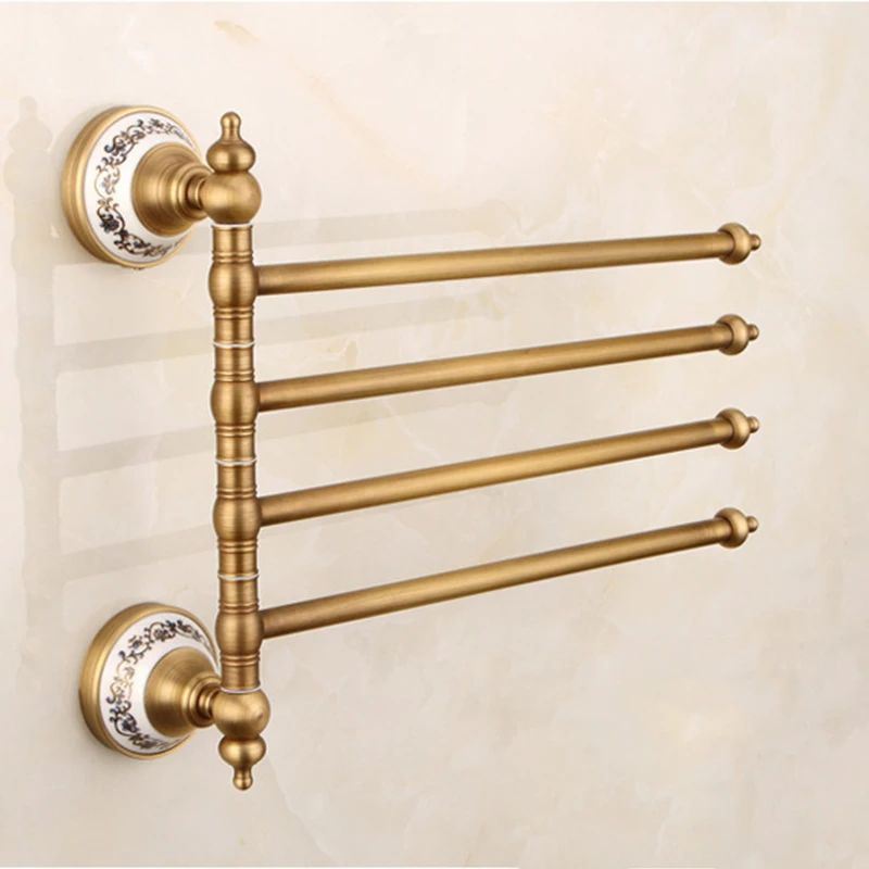 

Antique Brass Bathroom Accessories,Bathroom Rotation Towel Bars Towel Holder Wall Mounted 4 Tier Adjustable Towel Bar