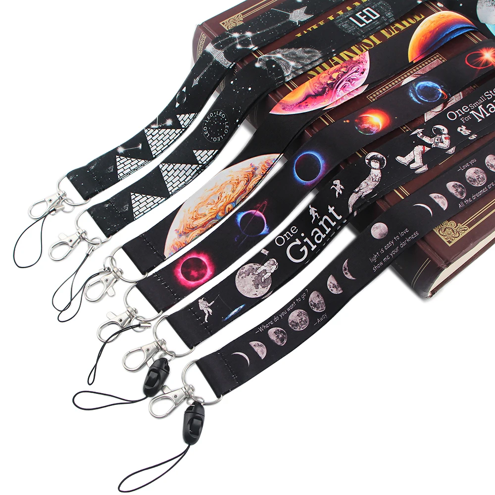 CB012 Space Lanyards Cool Astronaut Neck Strap Phone Keys ID Card Holder Moon Lanyard For Keys DIY Hanging Rope Lanyards Gift