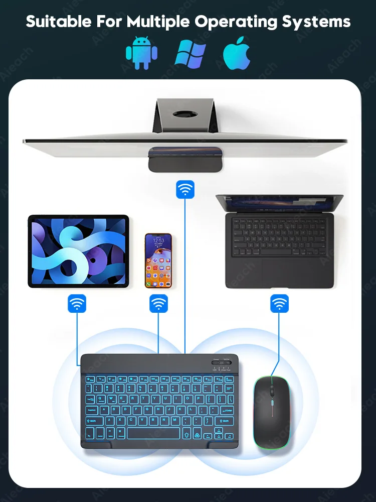 Фото Клавиатура Teclado с подсветкой совместимая Bluetooth для iPad Android Windows iOS телефона Клавиатура Teclado с подсветкой совместимая Bluetooth для iPad Android Windows iOS телефона