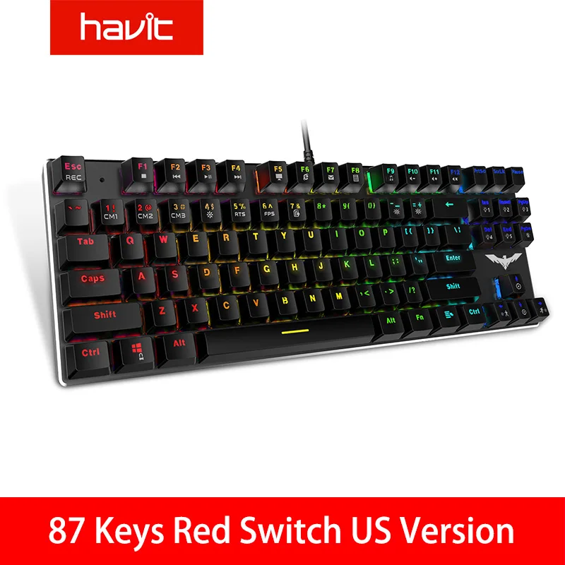 HAVIT механическая клавиатура 87/104 ключи синий/красный переключатель USB Проводная игровая клавиатура Подсветка RU/US клавиатура для настольного компьютера ноутбука - Цвет: 435 Red US