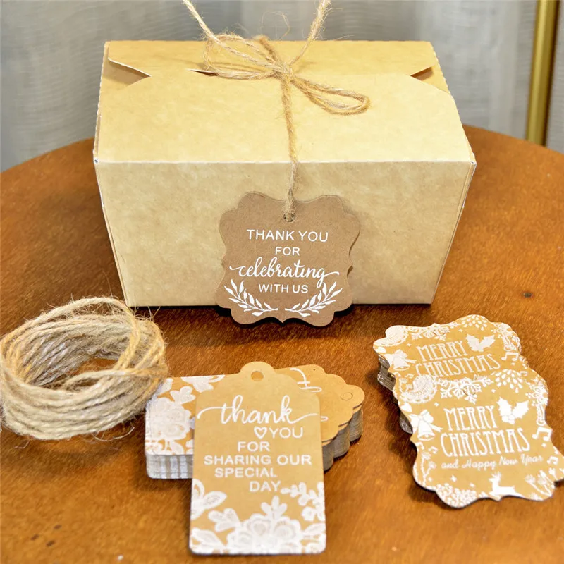 

25pcs/Lot Thank You Tags for Business Packaging Gift Wrapping Handmade Cookie Customizable Kraft Paper Labels With Hemp Rope