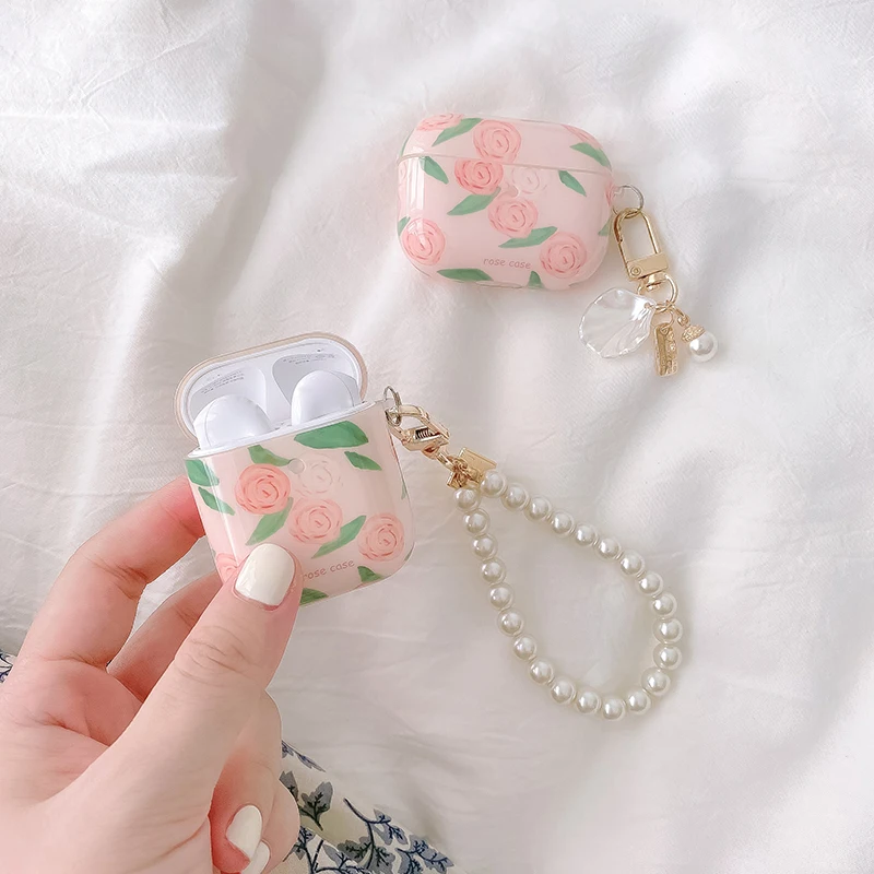 Милые силиконовые чехлы для наушников с розовым цветочным узором AirPods футляр