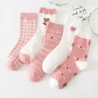 Милые Мультяшные розовые носки с маленьким медведем, женские полосатые носки с рюшами, кавайные женские носки в стиле Харадзюку, женские хлопковые японские носки