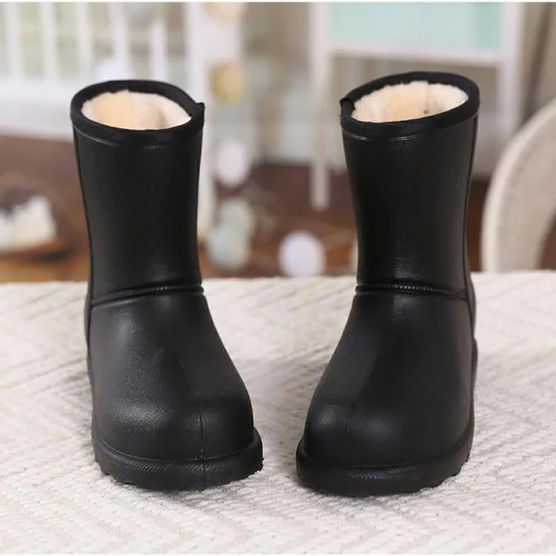 Winter Warm Waterproof Women Fur Boots High Heel Fashion Solid Ladies Rain Platform Shoes EVA Girls Ankle Snow Boots Black