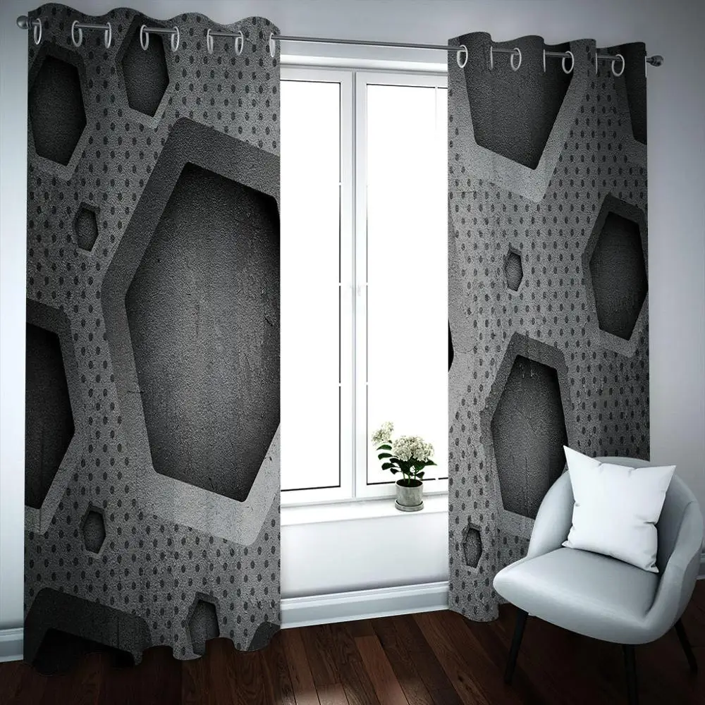 

grey curtains 3d stereoscopic geometric curtains 3D Blackout Curtains For Living room Bedding room Drapes Cotinas para sala