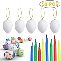 fbil 50pcs easter white hanging kids painting toy doodle eggs with rope artificial eggs diy decoration with 8 color pencils