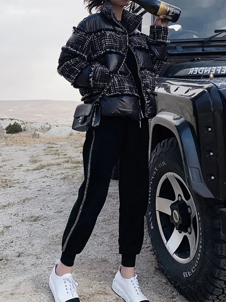 

2020 New Winter Women Korean Loose White Duck Down Coat Female Warm Outwear Stand Collar Patchwork Short Oversize Parkas S54