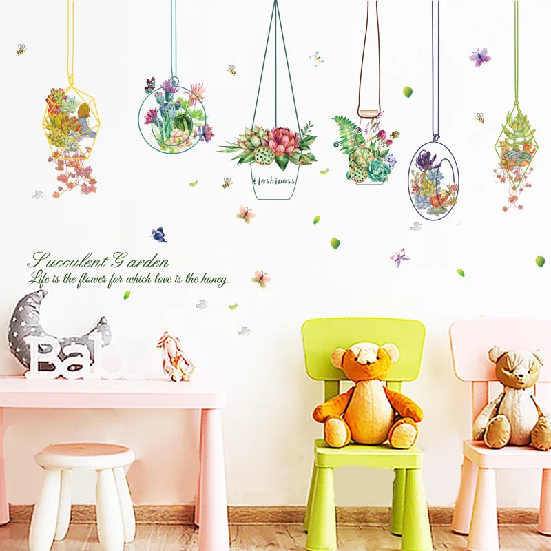 

Colorful Garden Plants Flower Wall Stickers for Kids Rooms Home Decor 3D Vivid Wall Decals Pvc Mural Art Diy Posters Decorations