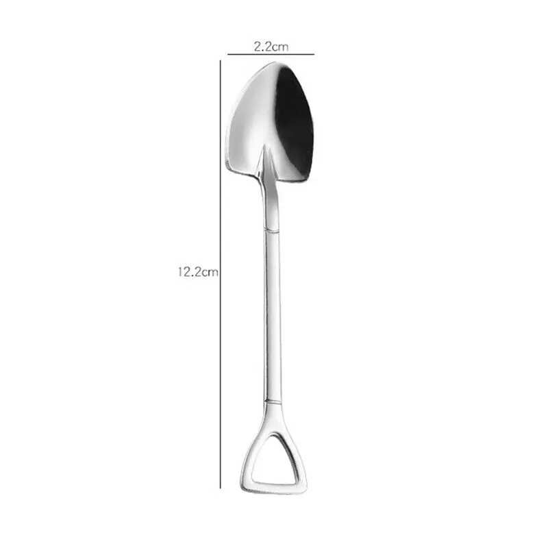 

1Pc Creative Stainless Steel Small Cute Fork Spoon Shovel Shape Coffee Ice Cream Soup Tea Dessert Long Handle Spoon Shovel