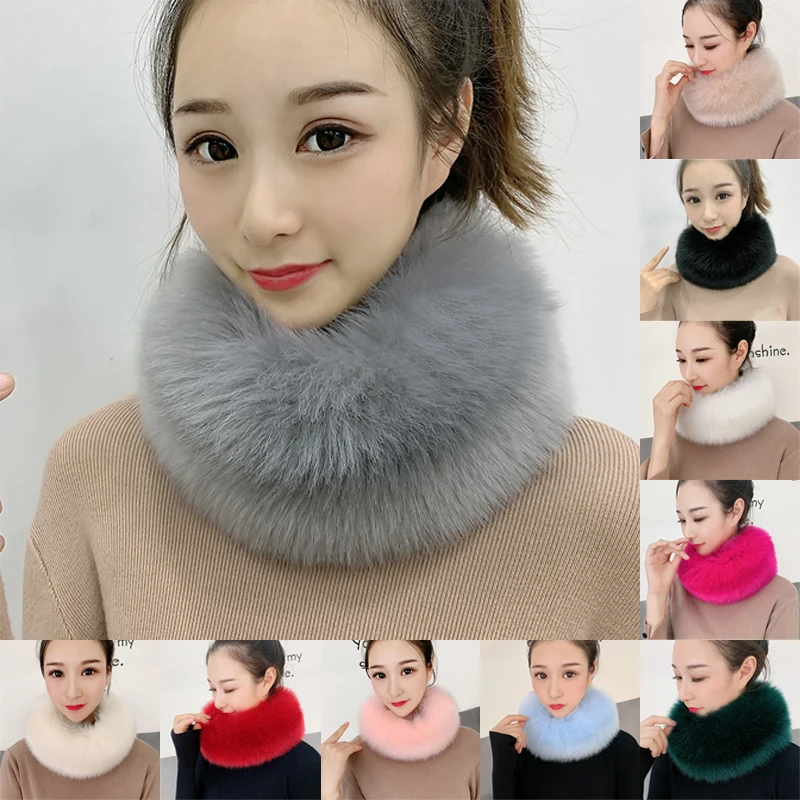 53CM Length Furry Scarves Winter Warm Women Fashion Faux Fox Fur Collar Scarf Shawl Stole Furry Neck Wrap Circles