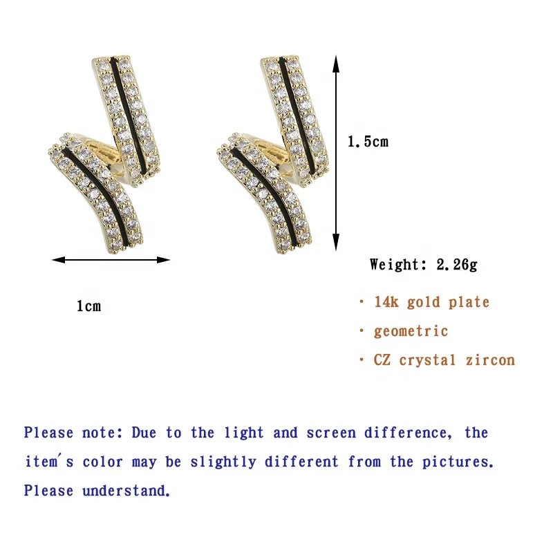 

ONYSS Women Jewelry N Letter 14k Gold Plate CZ Zircon Stud Earrings for women 15mm