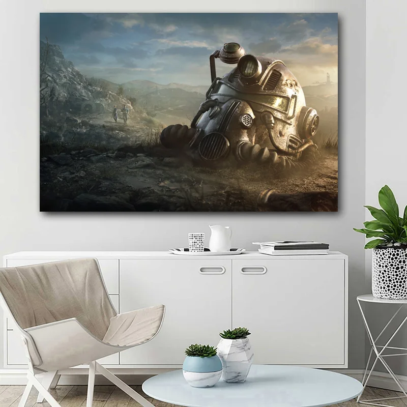 Фоллаут видео игры шлем Wall Art Плакаты HD принты картины на холсте для Декор в