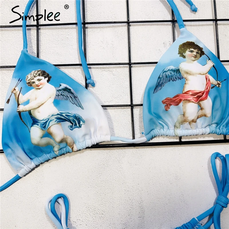 Simplee 2019 новынка String Светло сыный купальник женский sexy печать треугольник