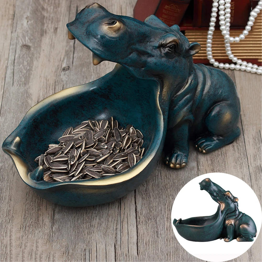 Resin Big Mouth Hippo Figurine Decorative Storage Container Box Home Decoration Sculpture Modern Art Statue Living Room Ornament