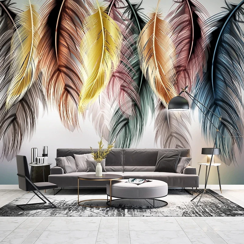 Papel tapiz De pared personalizado para sala De estar y dormitorio, en 3D Mural con plumas De colores, decoración De pared De lujo