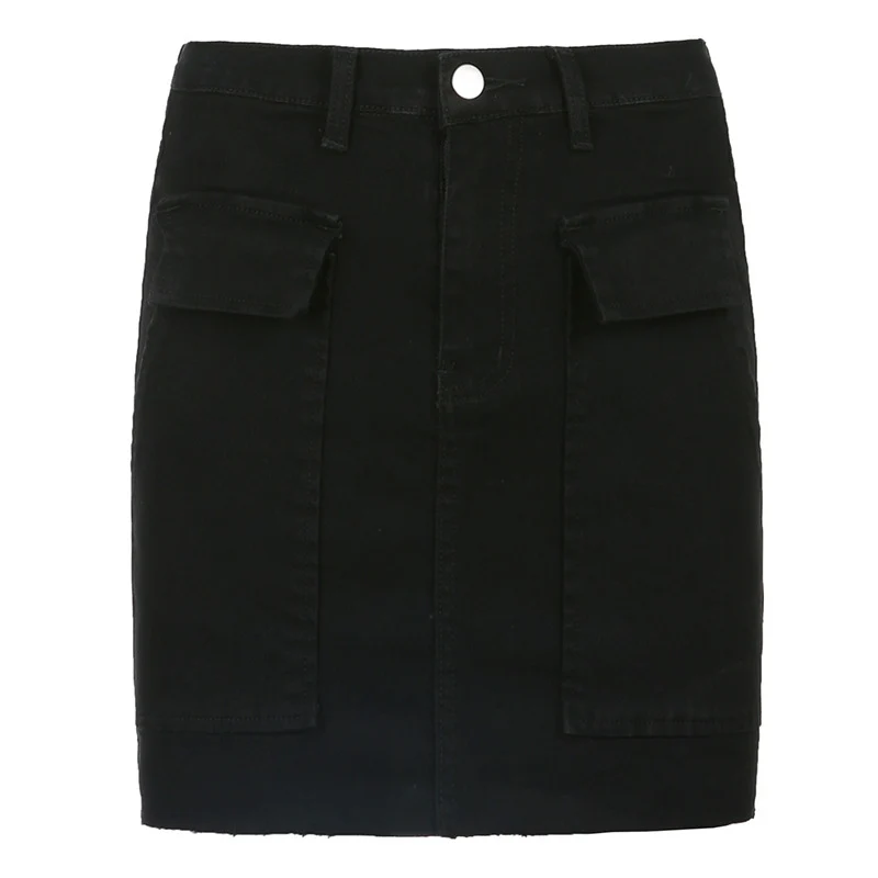 

Summer Fashion Slim Cute Solid Color Pockets High Waist SML Rough Selvedge Woman Casual Denim Skirt Lady Sheath Pencil Skirt